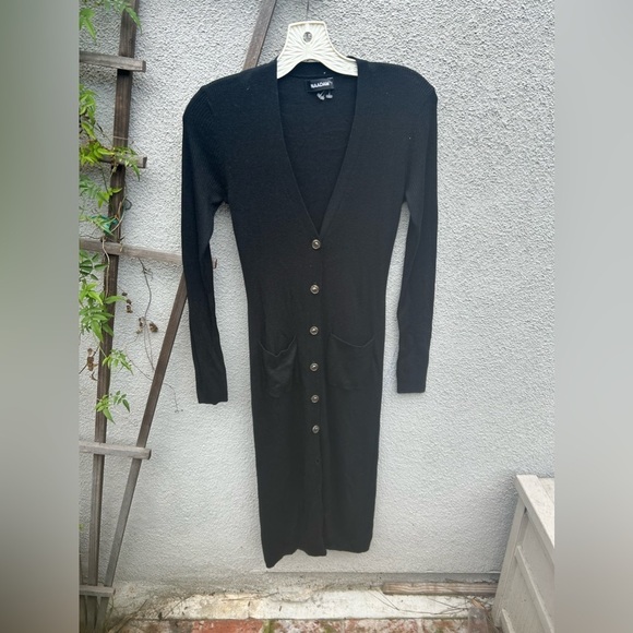 NAADAM Silk Cashmere Long Sleeve Cardigan Dress Black - Picture 5 of 8